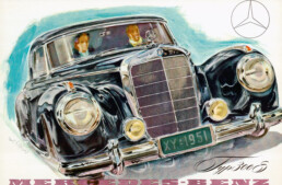 Mercedes-Benz 300 S Coup&eacute; (W 188), vorgestellt auf dem Pariser Autosalon 1951. Titelbild des Prospekts von 1951 mit einer Zeichnung von Hans Liska. (Fotosignatur der Archive von Mercedes-Benz Classic: 1998DIG27)