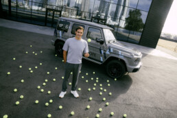 Roger Federer und die elektrische G-Klasse beim Laver Cup 2026 in London (Mercedes-Benz G 580 mit EQ Technologie: Energieverbrauch kombiniert: 30‒27,9 kWh/100 km | CO₂-Emissionen kombiniert: 0 g/km | CO₂-Klasse: A¹);Mercedes-Benz G 580 mit EQ Technologie: Energieverbrauch kombiniert: 30‒27,9 kWh/100 km | CO₂-Emissionen kombiniert: 0 g/km | CO₂-Klasse: A*